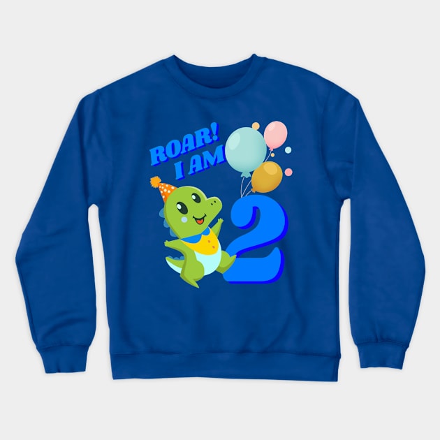 2nd Birthday Child Kid Dino Dinosaur ROAR Crewneck Sweatshirt by Little Treasures